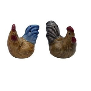 Vtg Rooster Salt & Pepper Shakers Ceramic Set Of 2 Brown Farmhouse Kitchen Decor